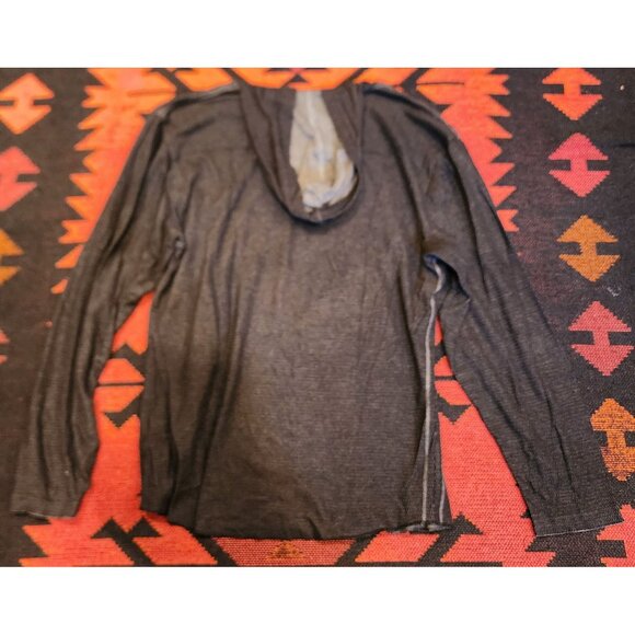 Men's Lightweight Hooded Long Sleeve Shirt XL Black Heathered Cotton/Polyester - Picture 2 of 14